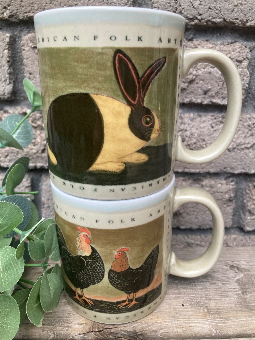 Otagiri mug Warren Kimball Bunny and Rooster/Hen mugs